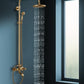 Exposed Shower System: The exposed shower is a 3 in 1 shower system that functions as a rainfall shower, handheld shower or tub spout.  Rainfall shower head / Handheld shower spray with flexible hose / Bathtub Spout with switch diverter / Separate hot and cold handles for precise adjustment. Brushed Brass.